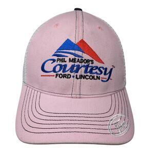 Phil Meador's Courtesy Ford Lincoln Ponytail Trucker Hat Pink One Size Mesh Back